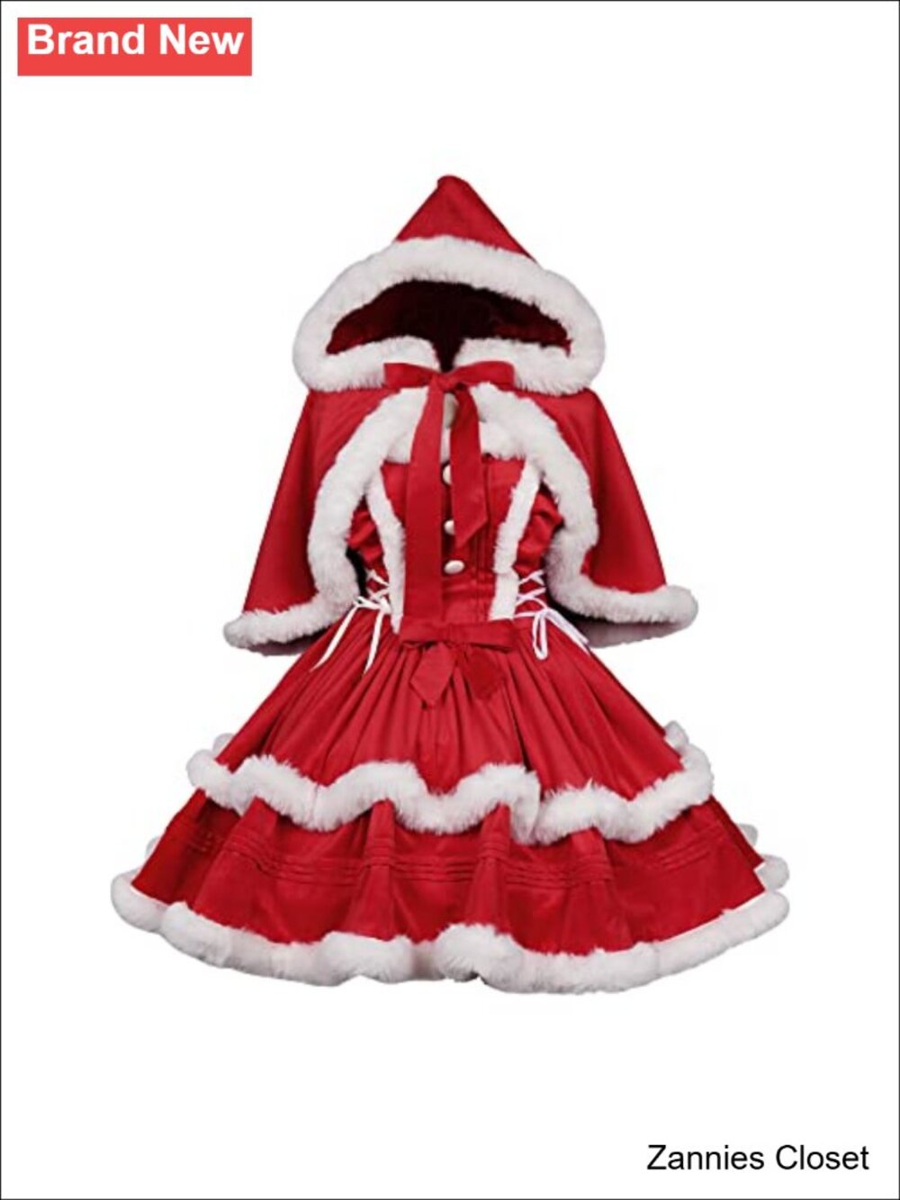 ✨Women Velvet Lolita Santa Outfit Party Dress with Detachable Hooded Cape